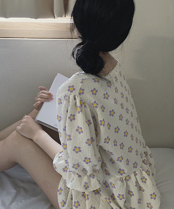 7940 [SET]플라워 스퀘어넥 잠옷 셋업(2color)